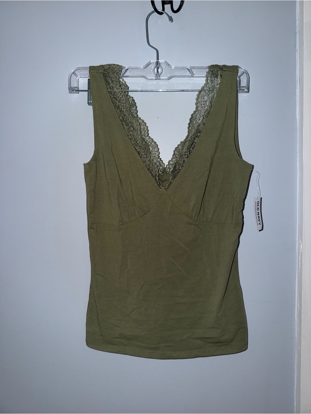 Old Navy Olive Green Lace Trim V-Neck Tank Top XS Tall NWT